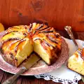 Sponscake met perzik en custard