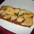 Rijst en chocolade met gekarameliseerde peren