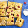 Blondie met witte chocolade en frambozen