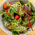 Groene salade met goji bessen en broccoli spruiten