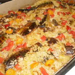 Makreel met rijst en groenten uit de oven