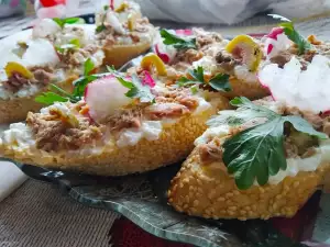 Crostini met tonijn, kwark en radijs