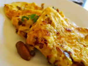 Omelet met paddenstoelen en prei