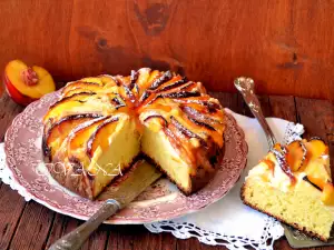 Sponscake met perzik en custard