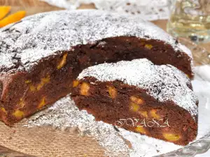 Chocoladecake met perziken en rum