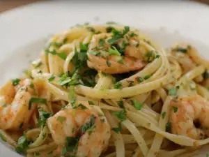 Fettucine met garnalen en witte wijn