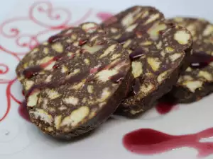 Salami van chocolade en walnoten