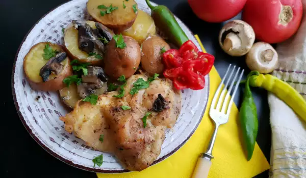 Ovengebakken kipsteaks met champignons en aardappelen