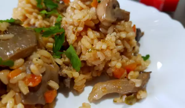 Vegan rijst met paddenstoelen mix