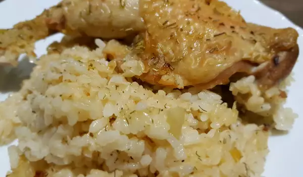 Kippenbouten met rijst, prei en rozemarijn