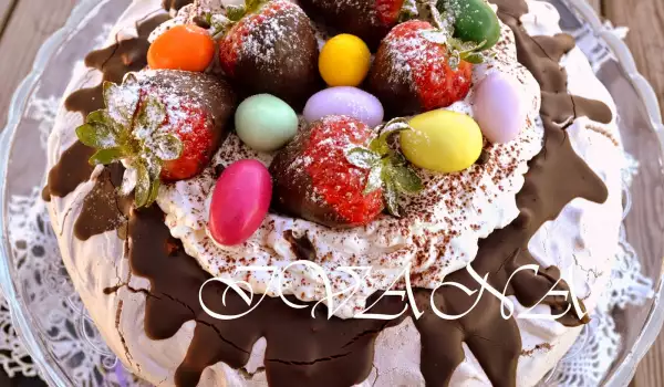 Pavlova taart met chocolade voor Pasen