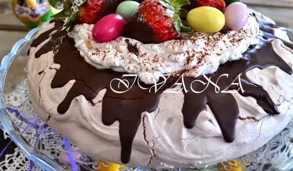 Pavlova taart met chocolade voor Pasen