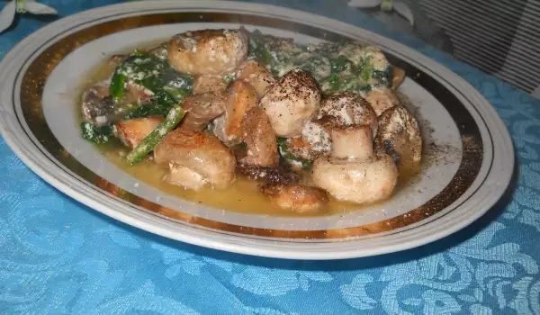Gestoofde champignons met spinazie en kookroom