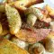 Garnituur met champignons, aardappelen en selderij