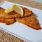 Gepaneerde heek uit de hetelucht friteuse
