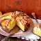 Sponscake met perzik en custard