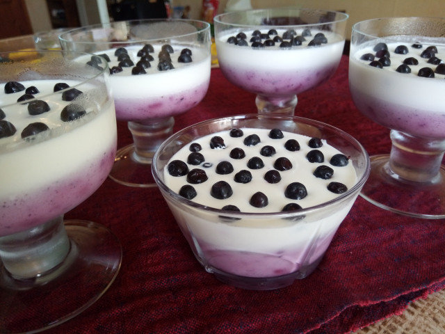 Italiaanse panna cotta met bosbessen en witte chocolade