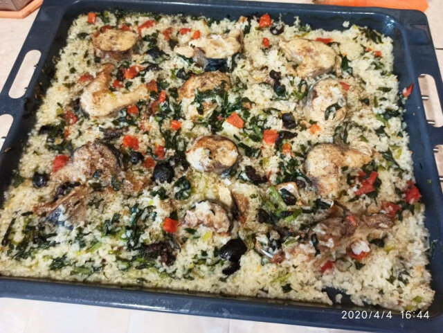 Makreel met rijst en groenten uit de oven