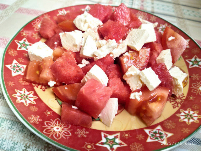 Salade met watermeloen en fetakaas